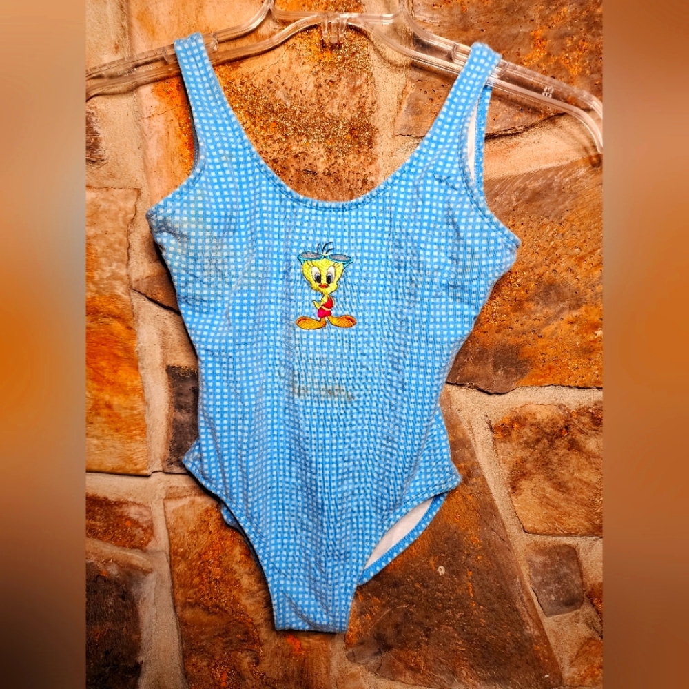 1999 Looney Tunes blue One Piece swimsuit